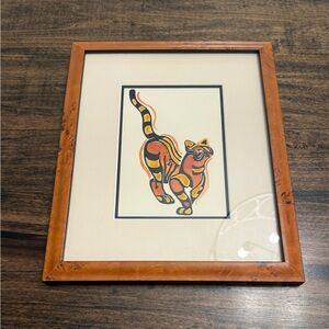 Framed Cat Art Print with Orange Frame